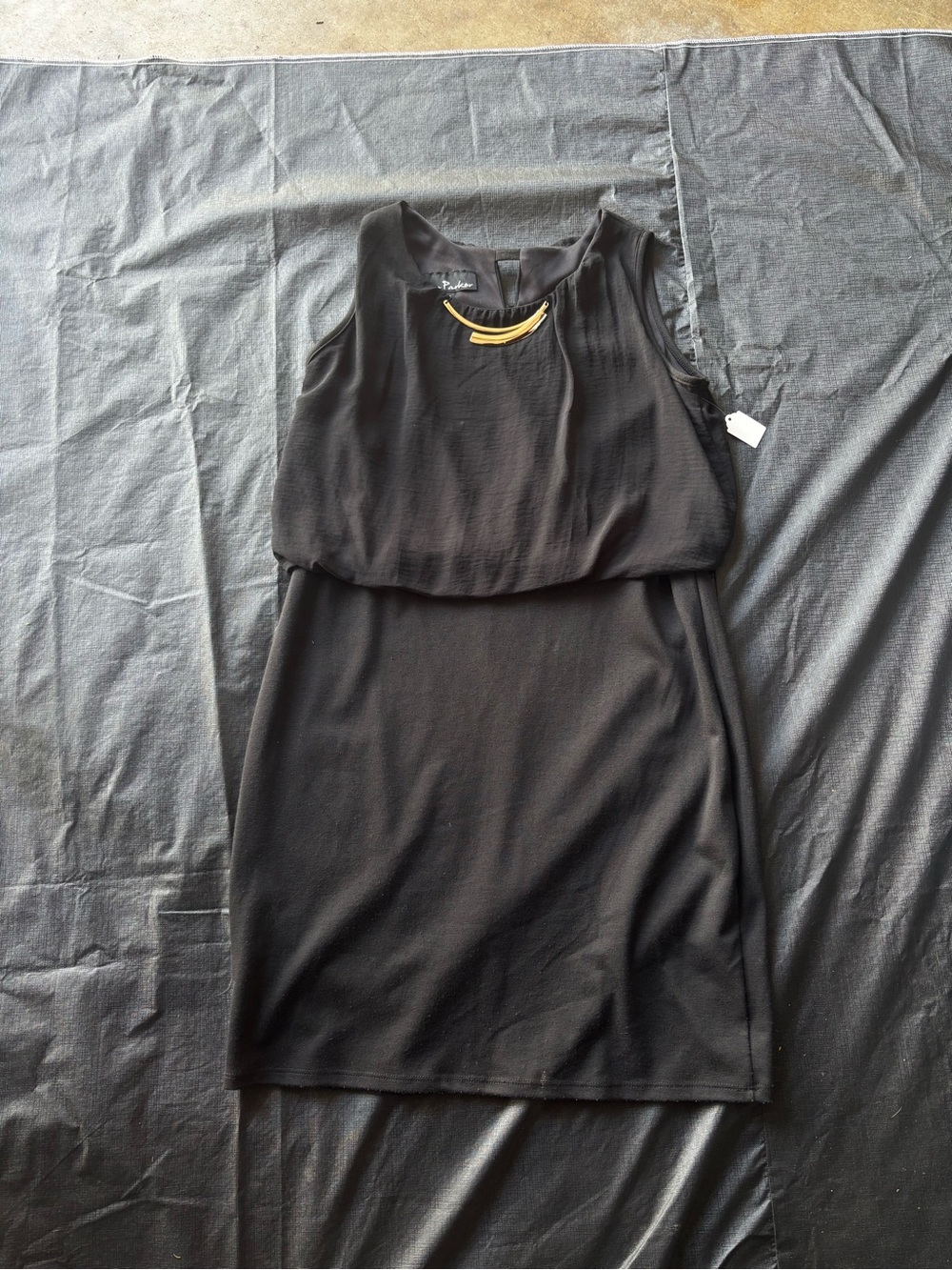 Black Sleeveless Mini Dress with Gold Accent -